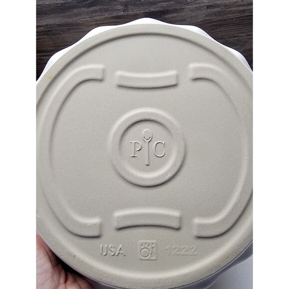 Pampered Chef 9" Stone Pie Plate Satin White Glaze #100738 Scalloped Edge USA - Picture 4 of 5